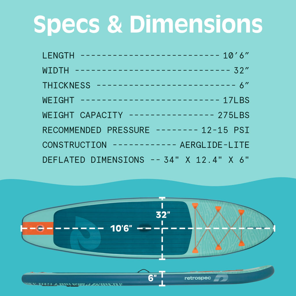 Retrospec Weekender Inflatable Paddle Board with Beach Accessories - 106 X 32in SUP Board, Textured Deck Pad, Pump & Travel Bag