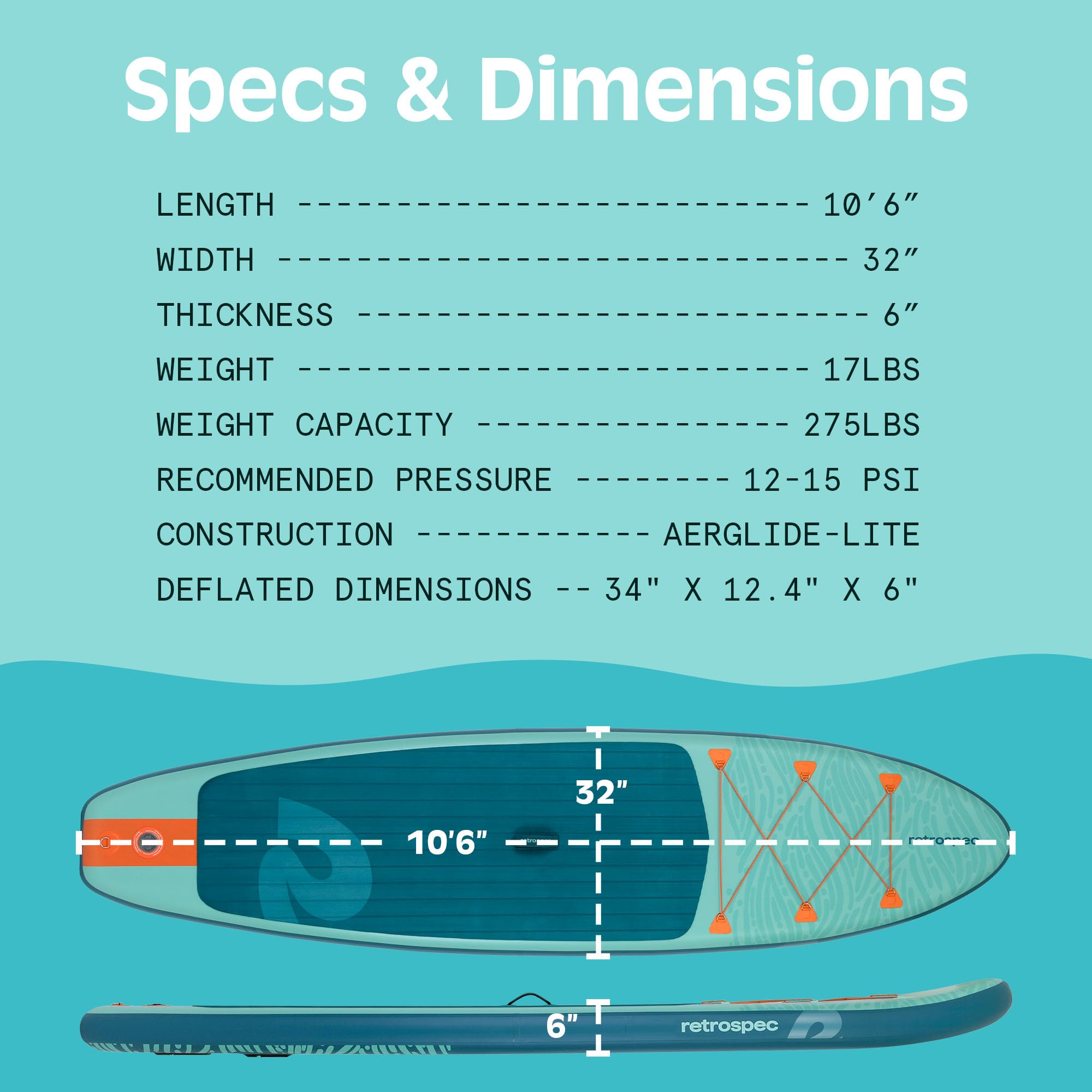 Retrospec Weekender Inflatable Paddle Board with Beach Accessories - 106 X 32in SUP Board, Textured Deck Pad, Pump & Travel Bag