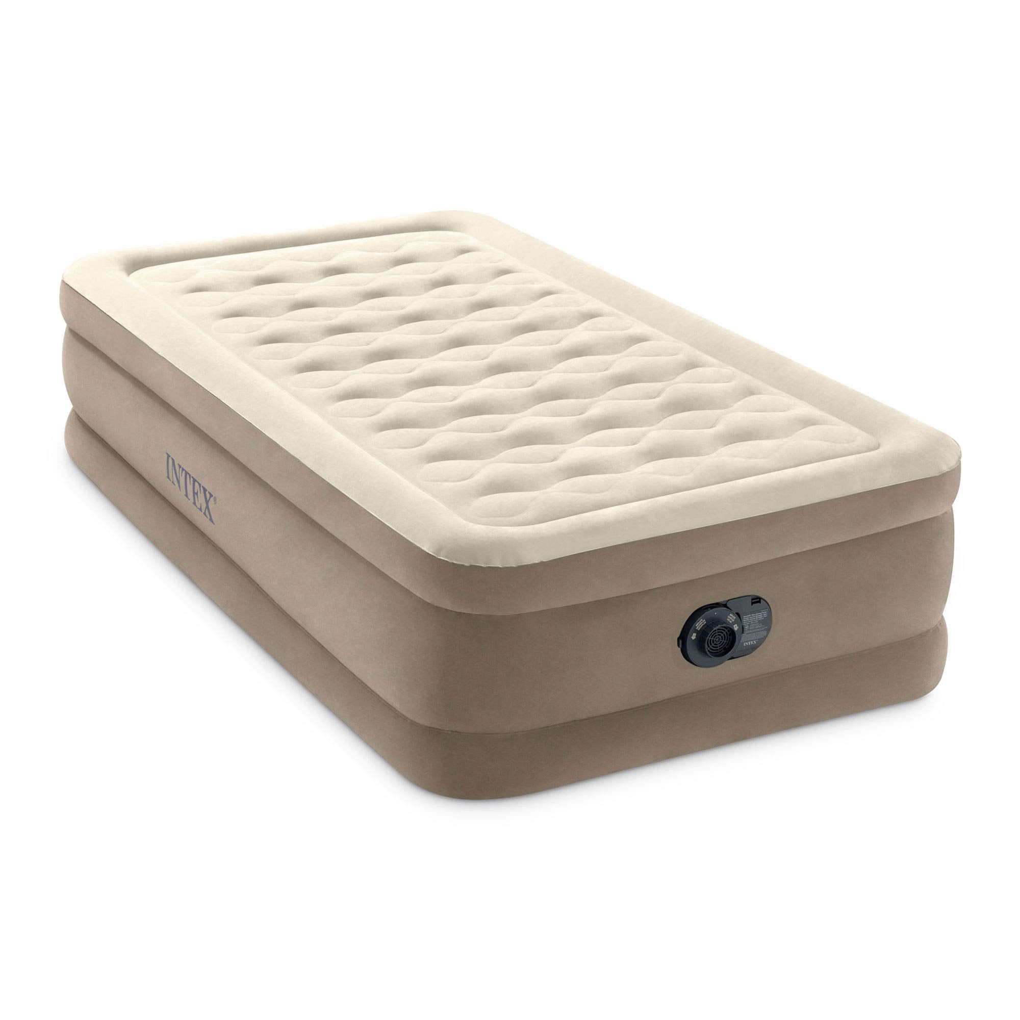 Intex 64427Ed Dura-Beam Delux Ultra Plush Fiber-Tech Inflatable Air Mattress With Built-In Electric Pump, 18'' Bed Height, 300Lb