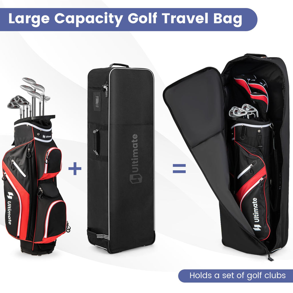 Goplus Golf Travel Bag With Wheels, Portable Golf Club Travel Bag With 3 Pull Handles, Smooth Zipper, Name Card Holder, Anti-Sli