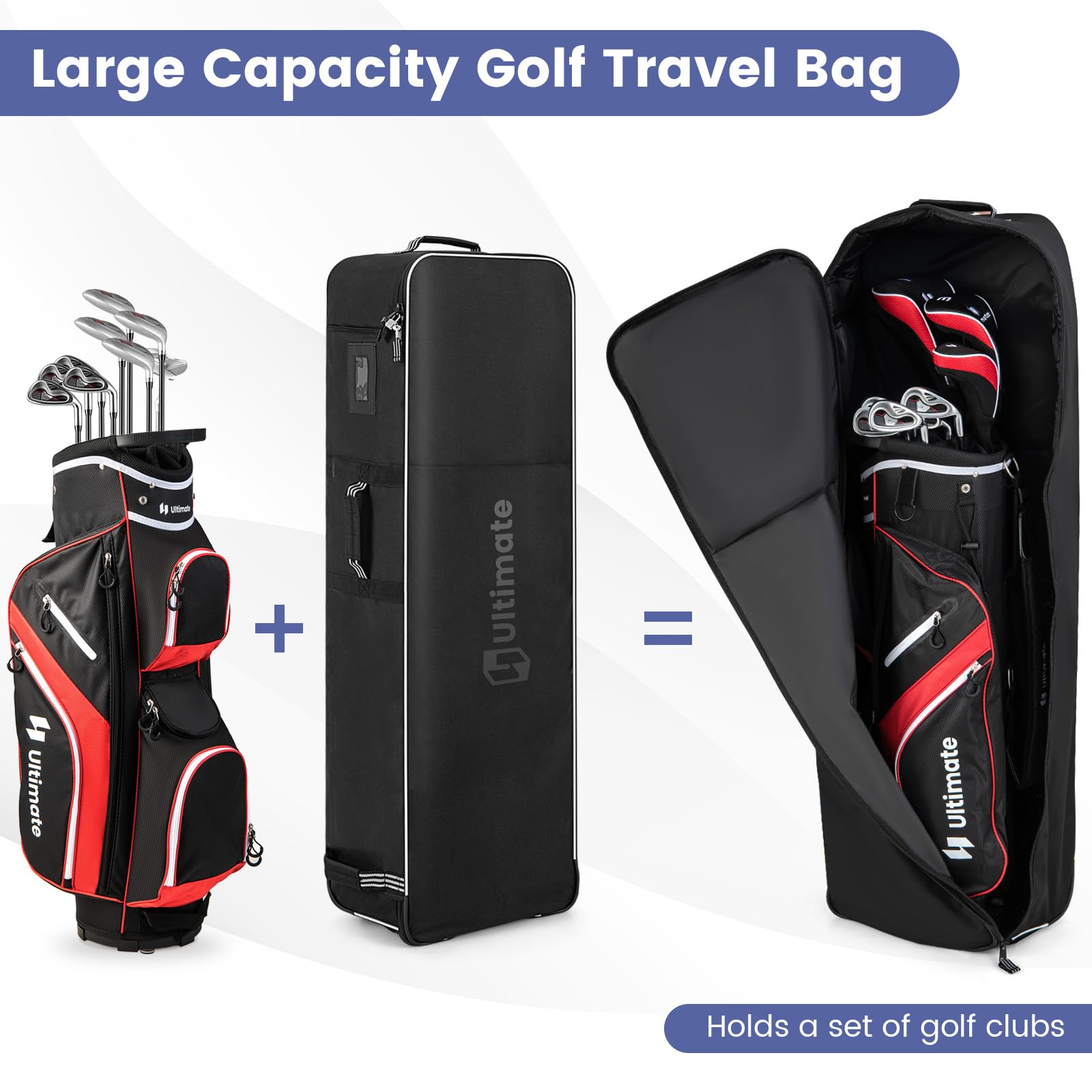 Goplus Golf Travel Bag With Wheels, Portable Golf Club Travel Bag With 3 Pull Handles, Smooth Zipper, Name Card Holder, Anti-Sli