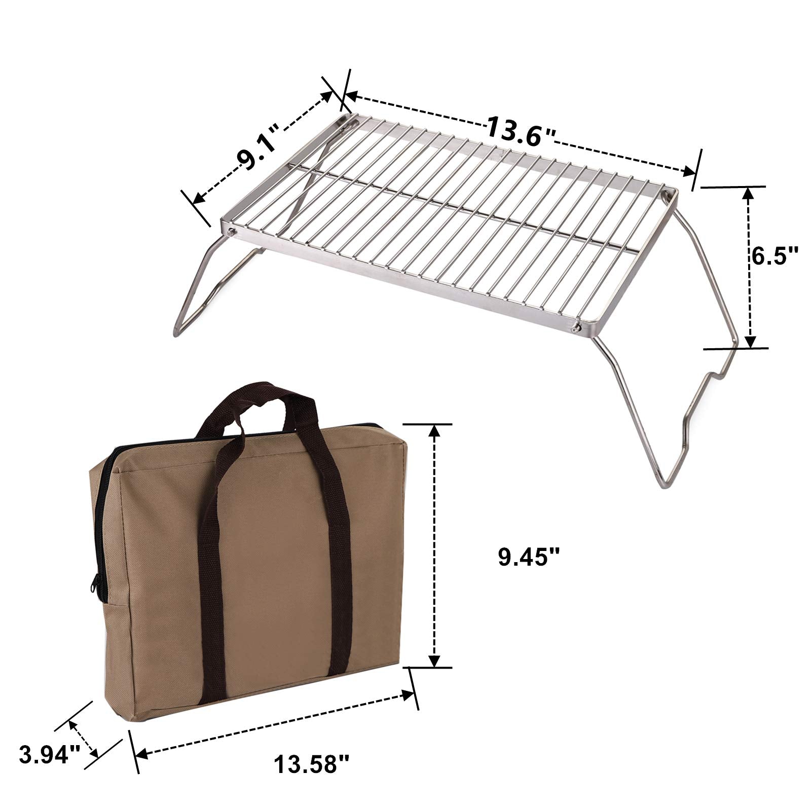 Yopay Folding Campfire Grill With Legs Carrying Bag, 304 Stainless Steel Grate Barbeque Grill, Heavy Duty Portable Camping Grill