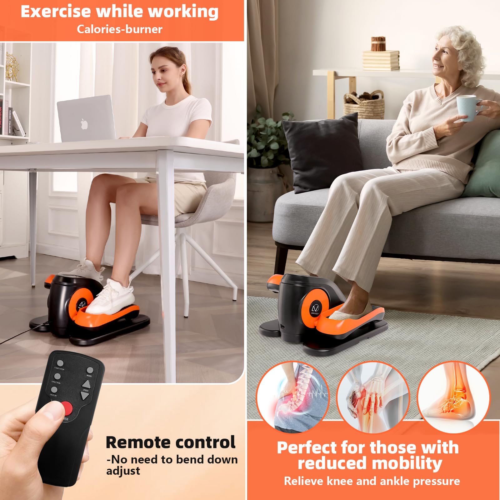 Ancheer Under Desk Elliptical, Ellipse Leg Exerciser For Seniors Fully Assembled , Electric Seated Pedal Exerciser With Remote C