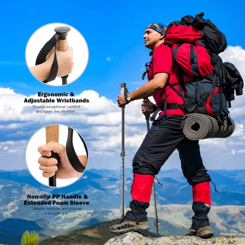 Goplus Trekking Poles, 2 Pack Adjustable Anti-Shock Hiking Walking Climbing Sticks, Lightweight Aluminum 7075 With Carry Bag