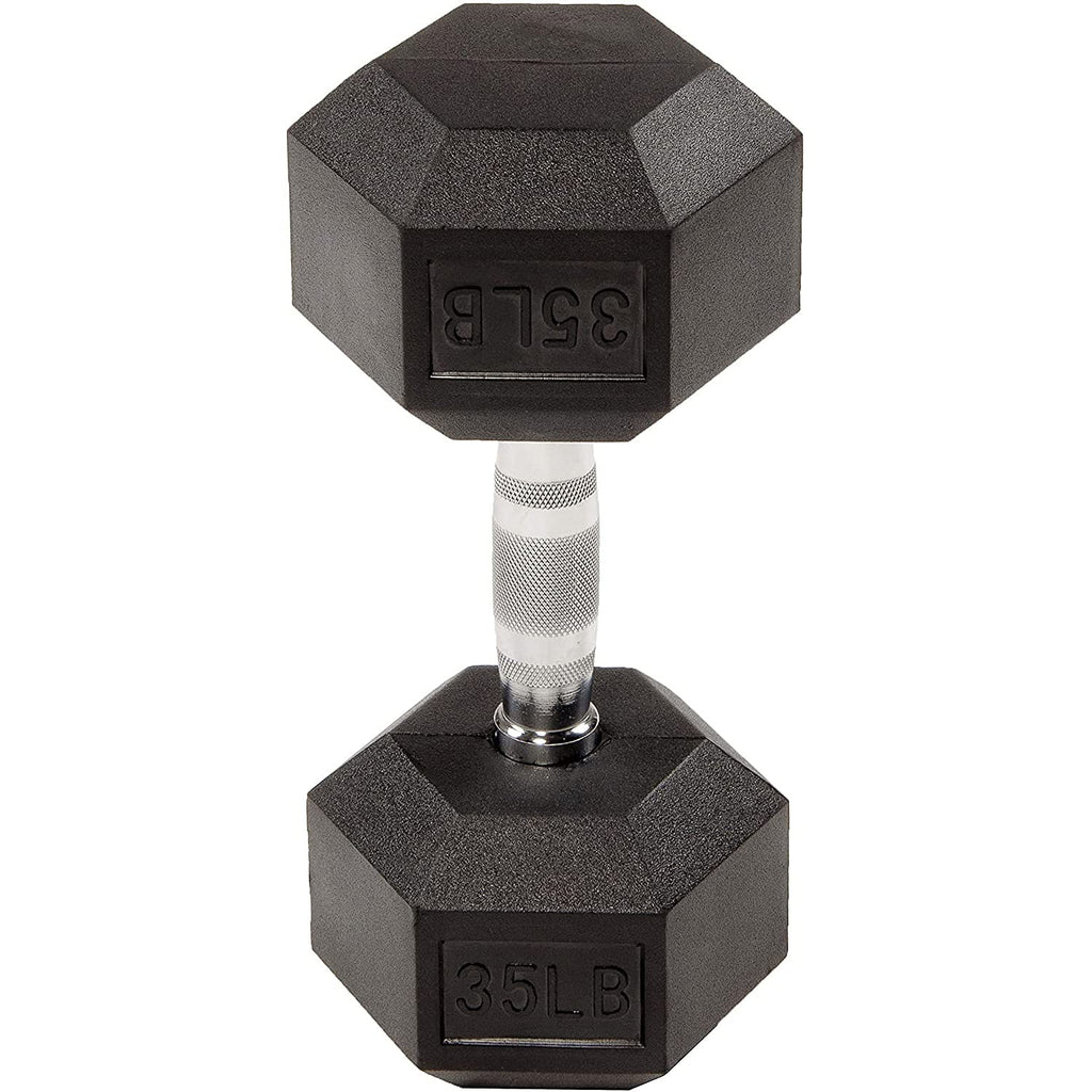 Signature Fitness Rubber Encased Hex Dumbbell, 35Lb Single