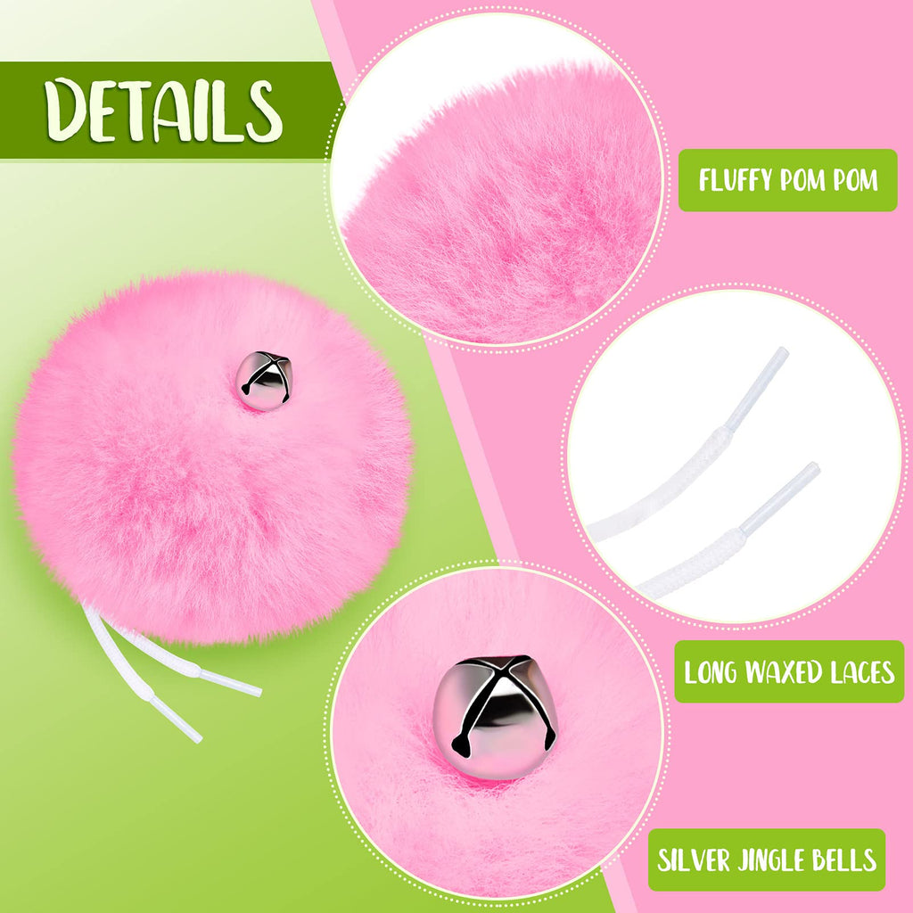 Sumind 2 Pieces Roller Skate Pom Poms With Bells For Women Girls Princess Fluffy Tie-On Roller Skate Pom Poms Fuzzy Pom Poms For