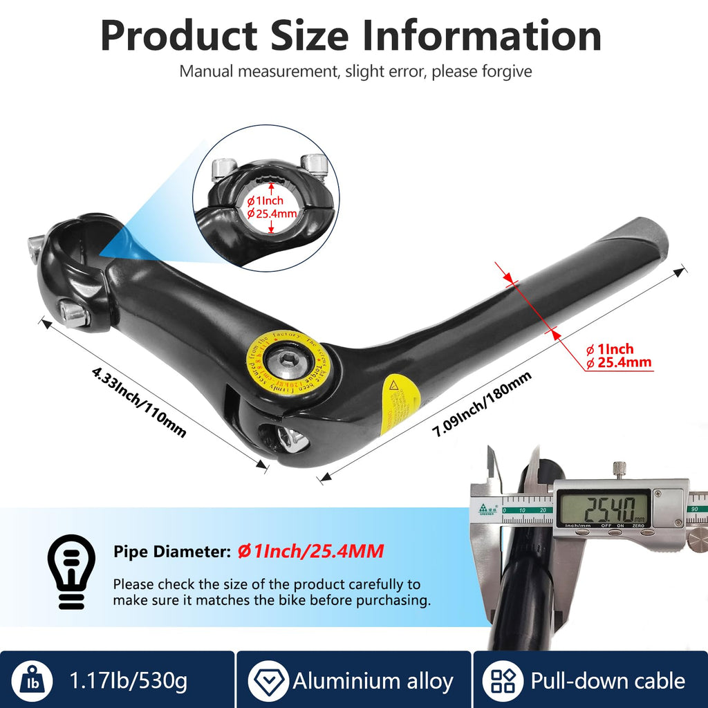 Relwears Black Quill Stem Adjustable 25.4Mm Alloy Alum 180Mm Reach 110 * 25.4 For Mountain Bike And Road Bike