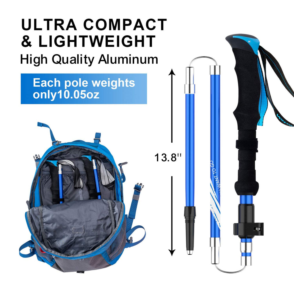 Bisinna Collapsible Trekking Hiking Poles- 2 Pack Folding Aluminum Walking Sticks With Quick Lock System 4 Seasons Accessories,T