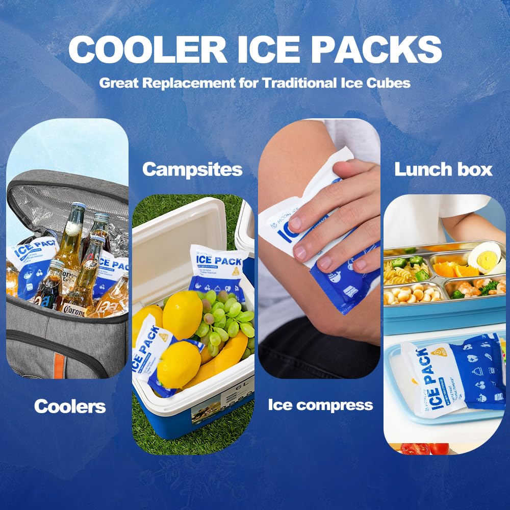 Blue Ice Packs For Coolers, Shipping And Lunch Box, Slim Size Long-Lasting Reusable Ice Pack, Cold Gel Freezer Packs For Camping