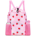 RHCPFOVR Strawberry Swim Bags for Kids - Drawstring Backpack for Girls Beach Swimming Pool Lightweight Draw String Bags Waterpro