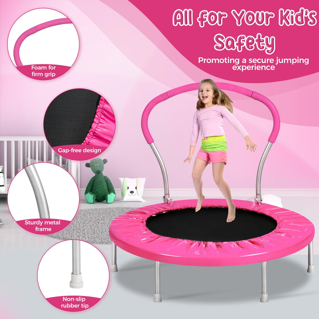Lyromix 36 Inch Mini Trampoline for Kids, Indoor Toddler Rebounder Trampoline with Handle, Pink