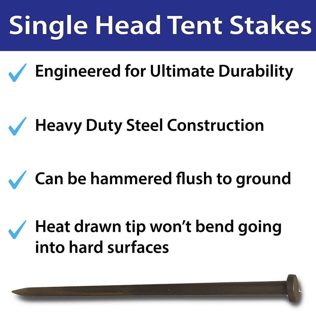 Moose Supply Single Head Metal Tent Stakes Heavy Duty Steel Ground Stake, Versatile Spikes To Anchor Commercial Inflatables, Eve