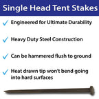 Moose Supply Single Head Metal Tent Stakes Heavy Duty Steel Ground Stake, Versatile Spikes To Anchor Commercial Inflatables, Eve