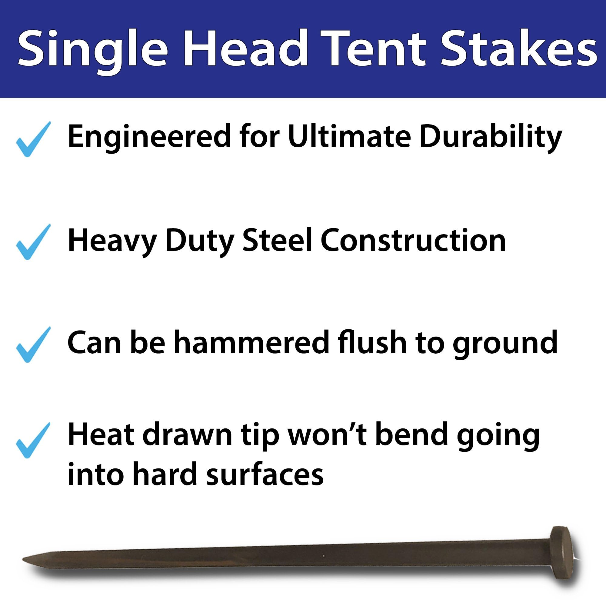 Moose Supply Single Head Metal Tent Stakes Heavy Duty Steel Ground Stake, Versatile Spikes To Anchor Commercial Inflatables, Eve