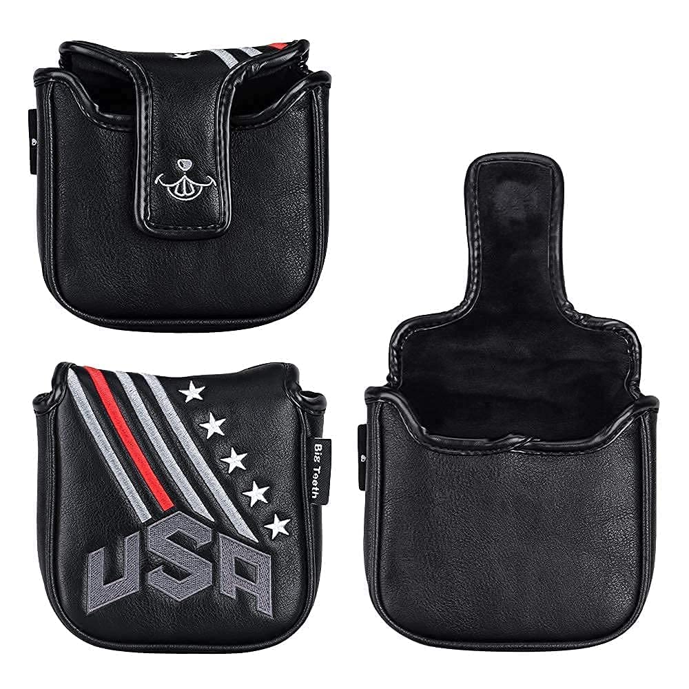 Big Teeth Golf Putter Cover Square Half Heel Shaft Mallet Putter Head Covers Usa Stripe And Star Fit For Most Brand Golf Putters