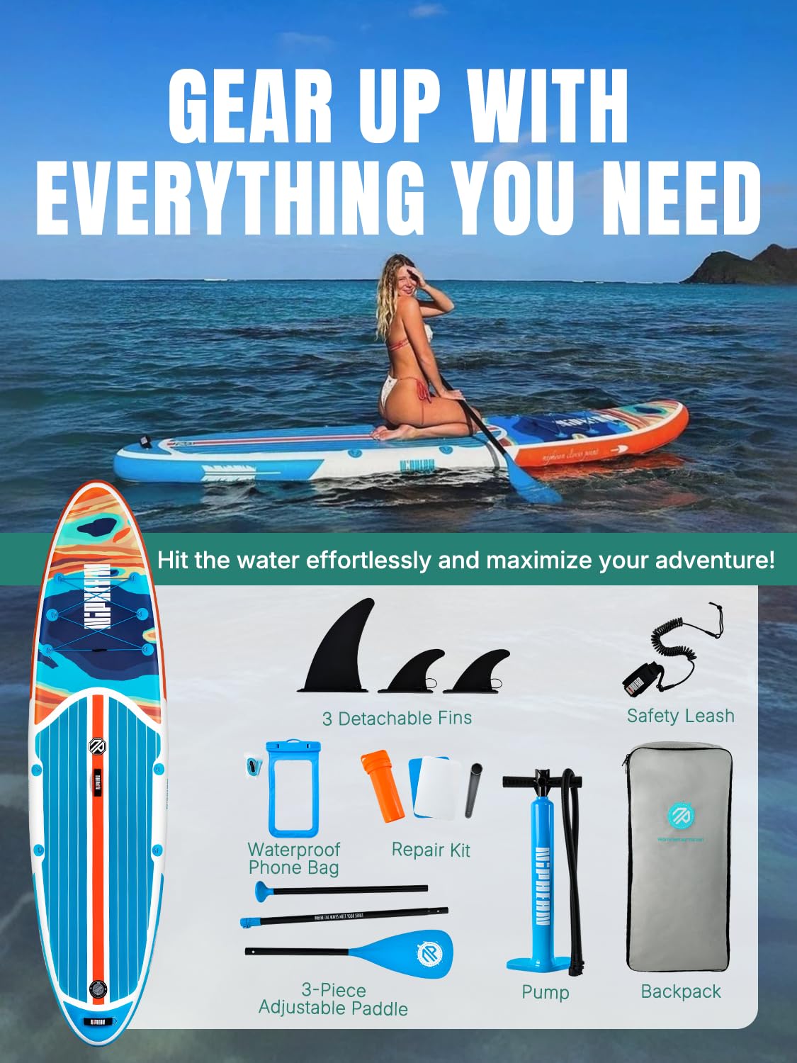 Niphean Inflatable Stand Up Paddle Board with SUP Accessories, Anti-Slip EVA Deck, 106 Inflatable Paddle Boards for Adults &