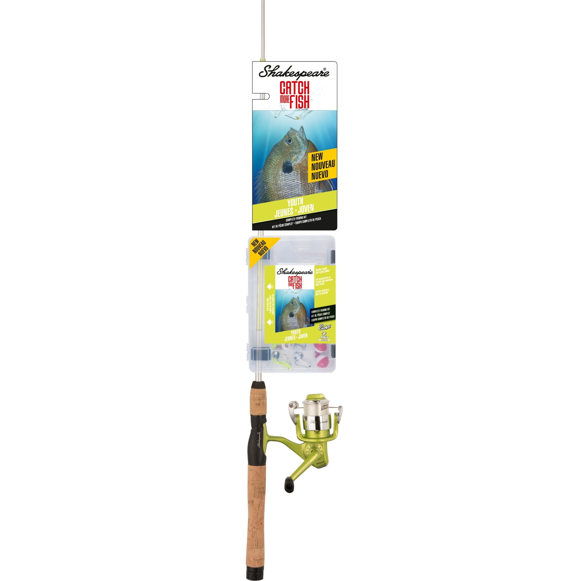 Shakespeare Catch More Fish Youth Spinning Fishing Combo, Includes Fishing Rod & Reel, Berkley Fishing Baits, Live Bait Tackle,