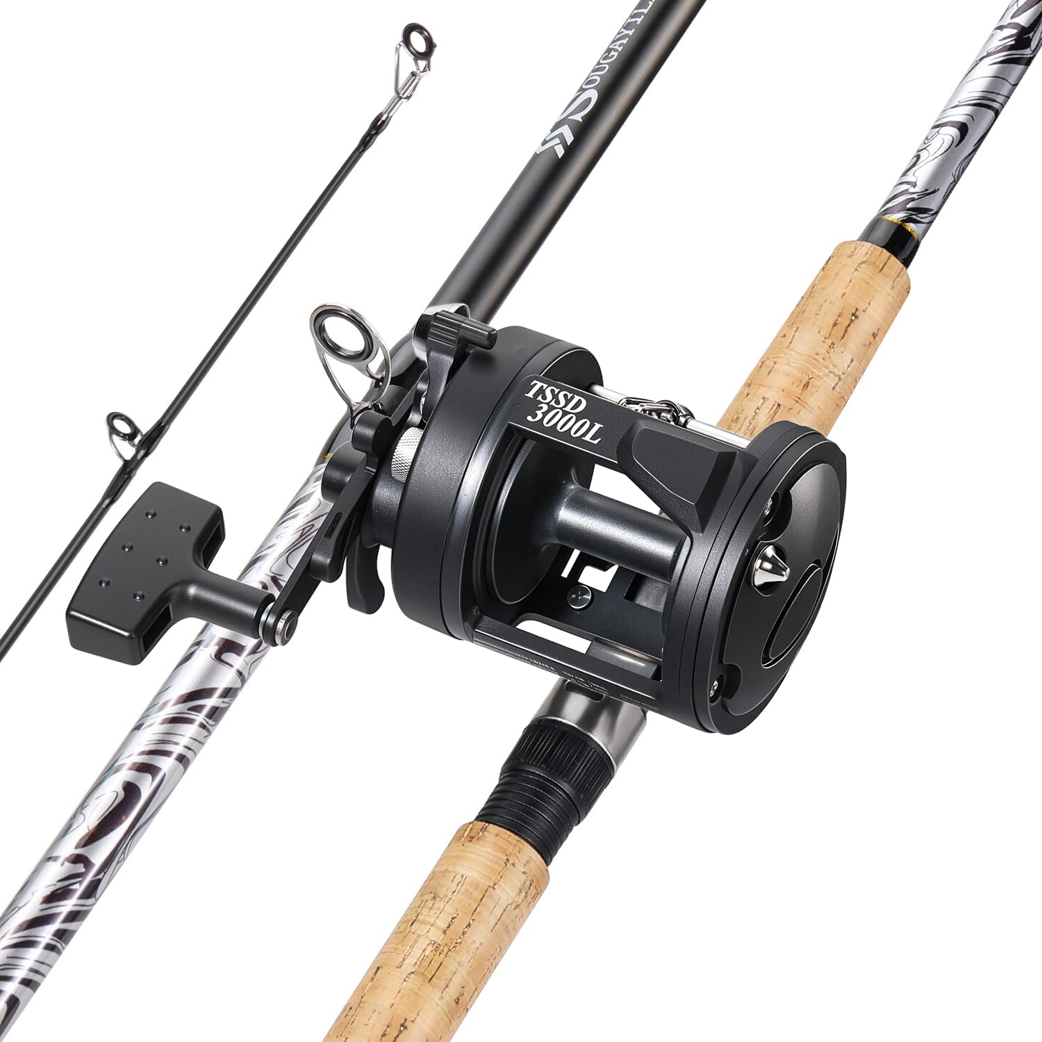 Sougayilang Fiberglass Fishing Pole Conventional Reel Combo With Durable P-Cork Rod Handle, Medium Heavy For Catfish Salmon And