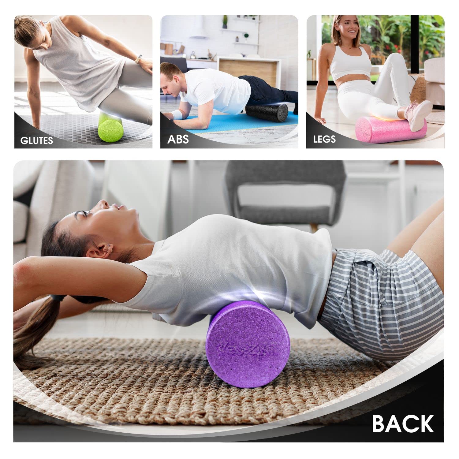 Yes4All High Density Foam Roller For Back, Variety Of Sizes & Colors For Yoga, Pilates - Black - 12 Inches