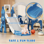 Korimefa 5-In-1 Kids Slide And Swing Set, Toddler Slide With Basketball Hoop, Swing, Outdoor Indoor Playground For Toddlers 1-3