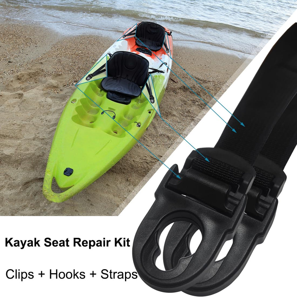 Kayak Seat Repair Kit (Clips+Hooks+Straps) Replacement Including Nylon Webbing Straps-65Inch, Compatible With Ocean Kayak, Lifet