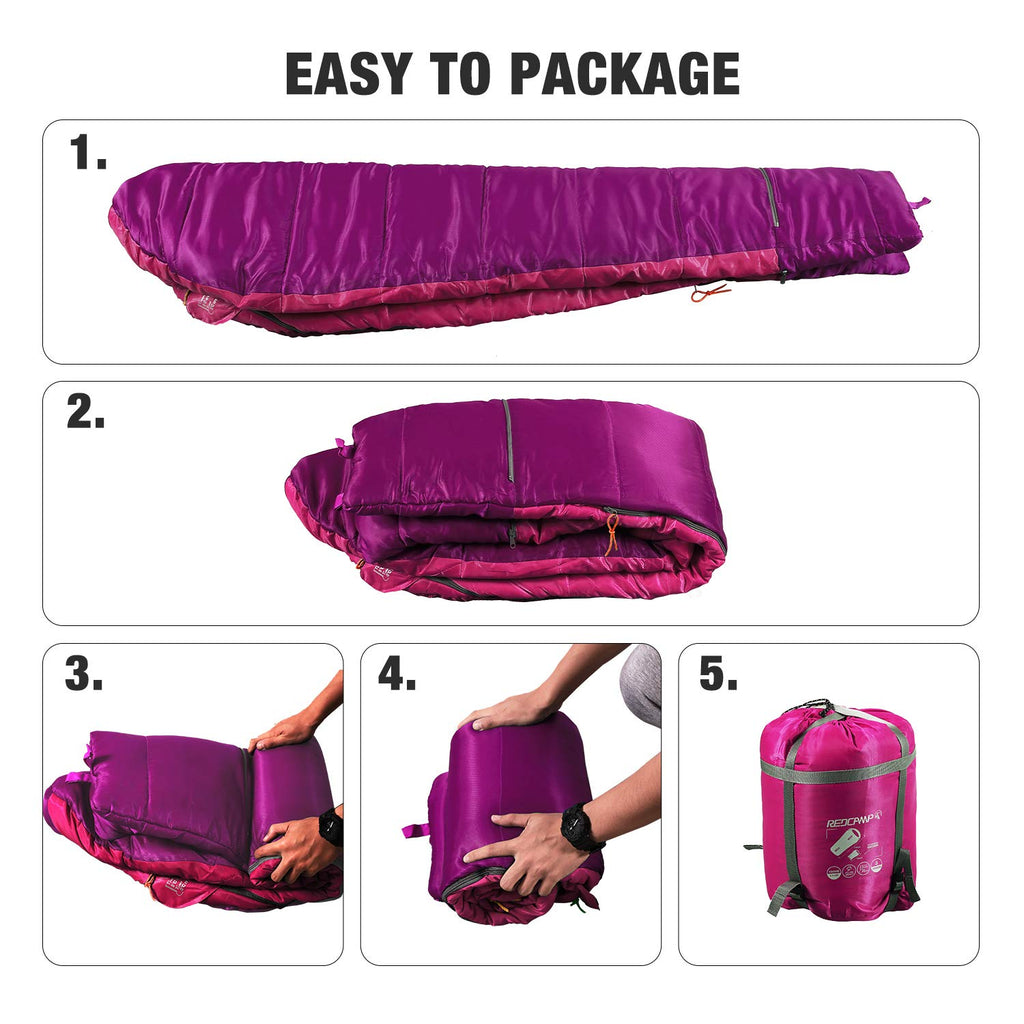 Redcamp Kids Mummy Sleeping Bag For Camping Zipped Small, 32 Degree All Season Cold Weather Fit Boys,Girls & Teens (Pink With 3.