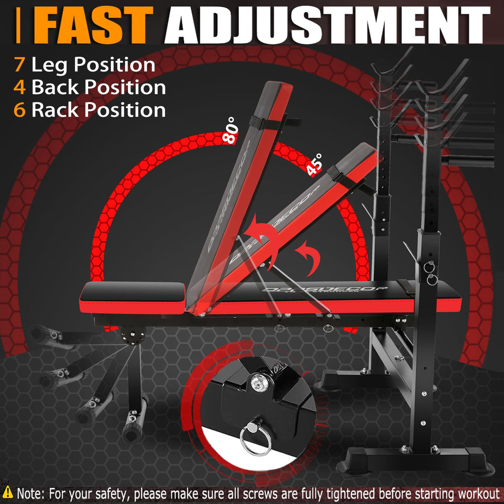 Oppsdecor 6 In 1 600Lbs Weight Bench Set With Squat Rack, Bench Press Set With Barbell Rack, Adjustable Incline Strength Trainin