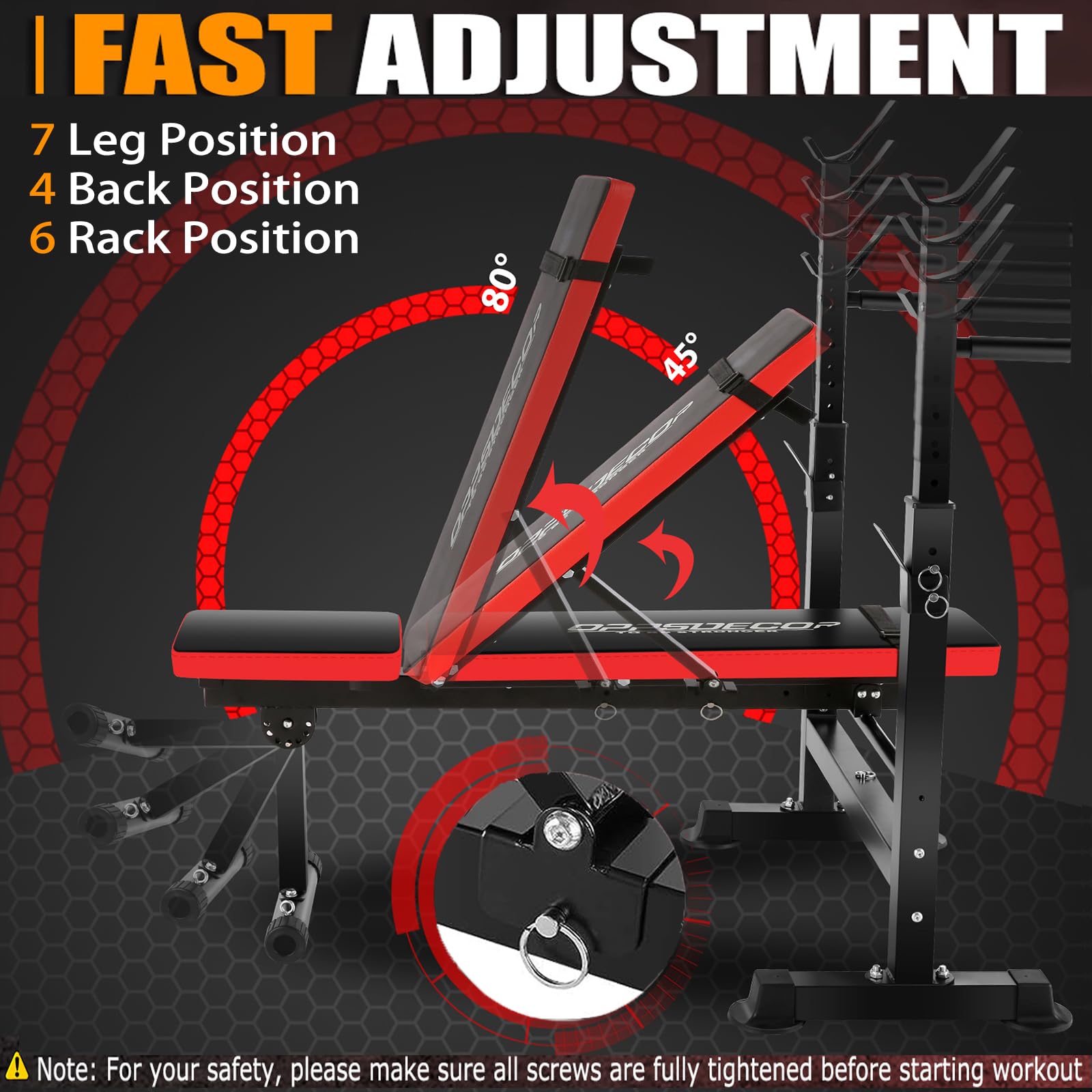 Oppsdecor 6 In 1 600Lbs Weight Bench Set With Squat Rack, Bench Press Set With Barbell Rack, Adjustable Incline Strength Trainin