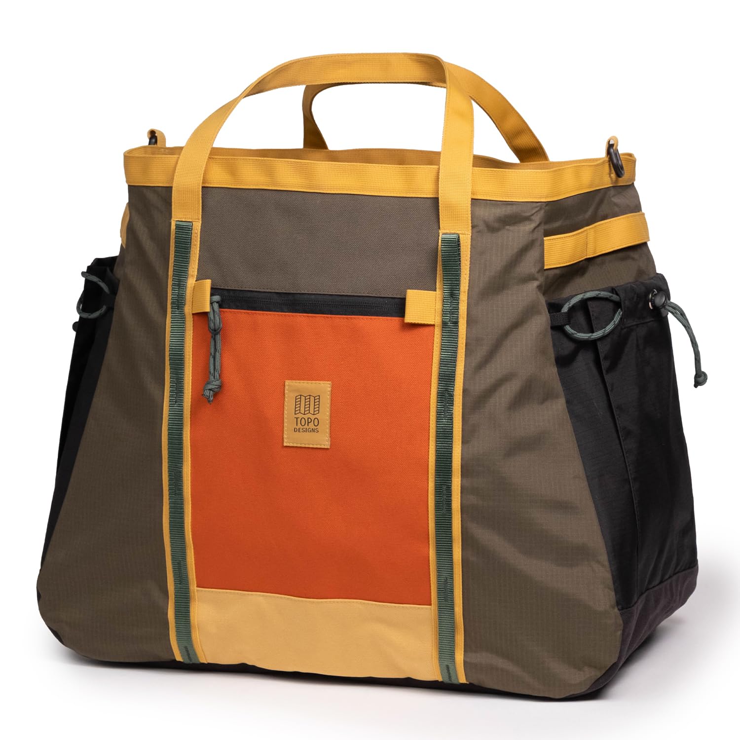Topo Designs Mountain Gear Bag, Enormous Tote Style Free Standing Bag, Recycled Nylon, Abrasion Resistant (Woodland/Terracotta)