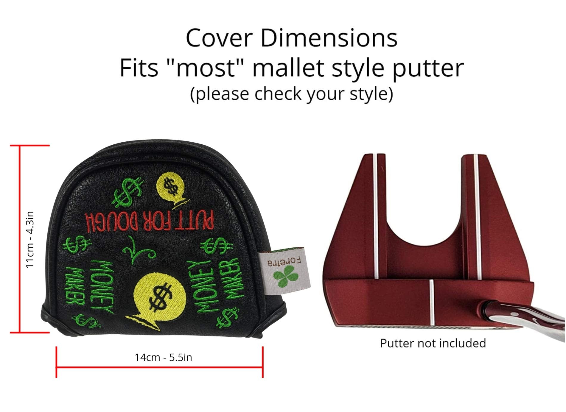 Foretra Putt For Dough - Money Maker Black Golf Putter Headcover Quality Pu Leather Magnetic Closure For Mallet Style Putters