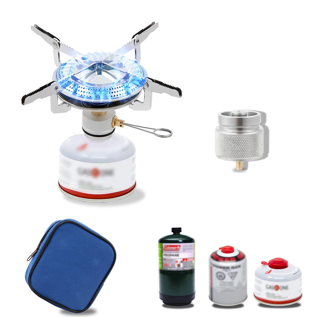 Caudblor Portable Camping Stove Burner, Small Backpacking Stoves With Butane Adapter, Lightweight Hiking Stove With Carrying Cas