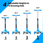 ZIFFY Kids Scooter for Boys & Girls Features LED Light-Up Wheels, 4 Adjustable Height Handlebars, and Lean-to-Steer Design with