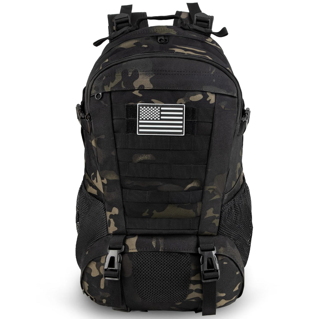 Jueachy Tactical Backpack For Men Hiking Day Pack Molle Military Rucksack Waterproof 30L Edc Bag With Usa Flag Patch Black Cp St