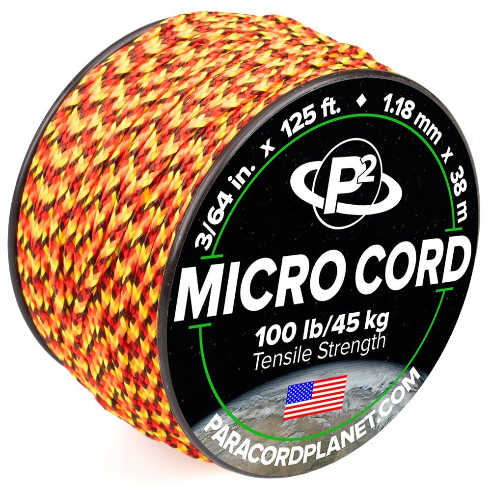 Paracord Planet Micro Paracord - Thin Braided Cord For Crafting, Fishing, And Diy Projects In 125 Ft Spools - Fireball