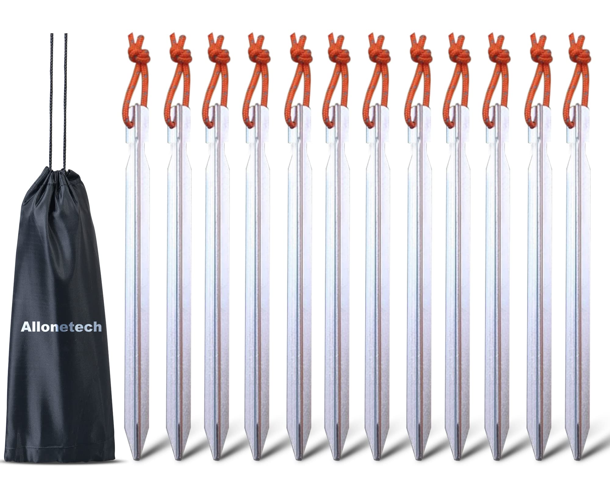 12 Pack Tent Stakes, 7075 Ground Metal Camping Aluminum Tent Pegs, Lightweight Tent Stakes Heavy Duty Spikes Camping Accessories