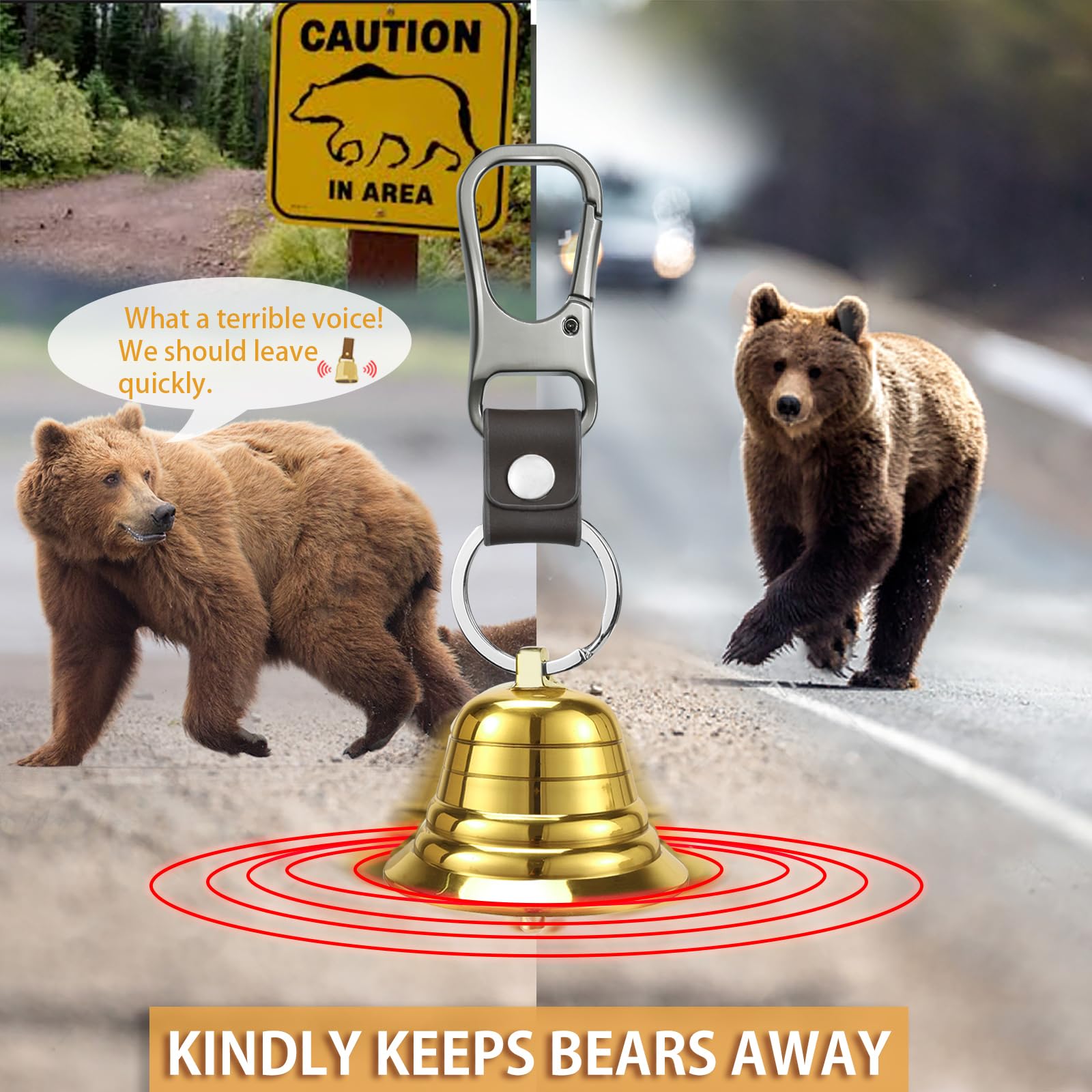 Nedfoss 2 Loud Bear Bell With Whistle Set For Hikers, 3 In 1 Hiking Gear Solid Brass Bear Bells With Silencer, Emergency Whistle