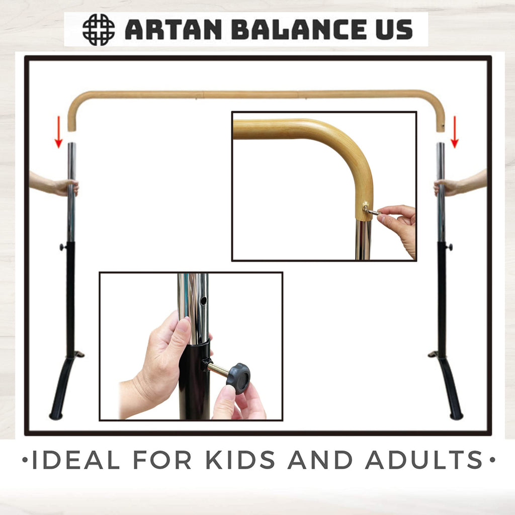 Ballet Barre Portable For Home Or Studio, 6 Ft Extendable To 12 Ft Bar With Curved Shape, Height Adjustable From 27'' To 44'', I