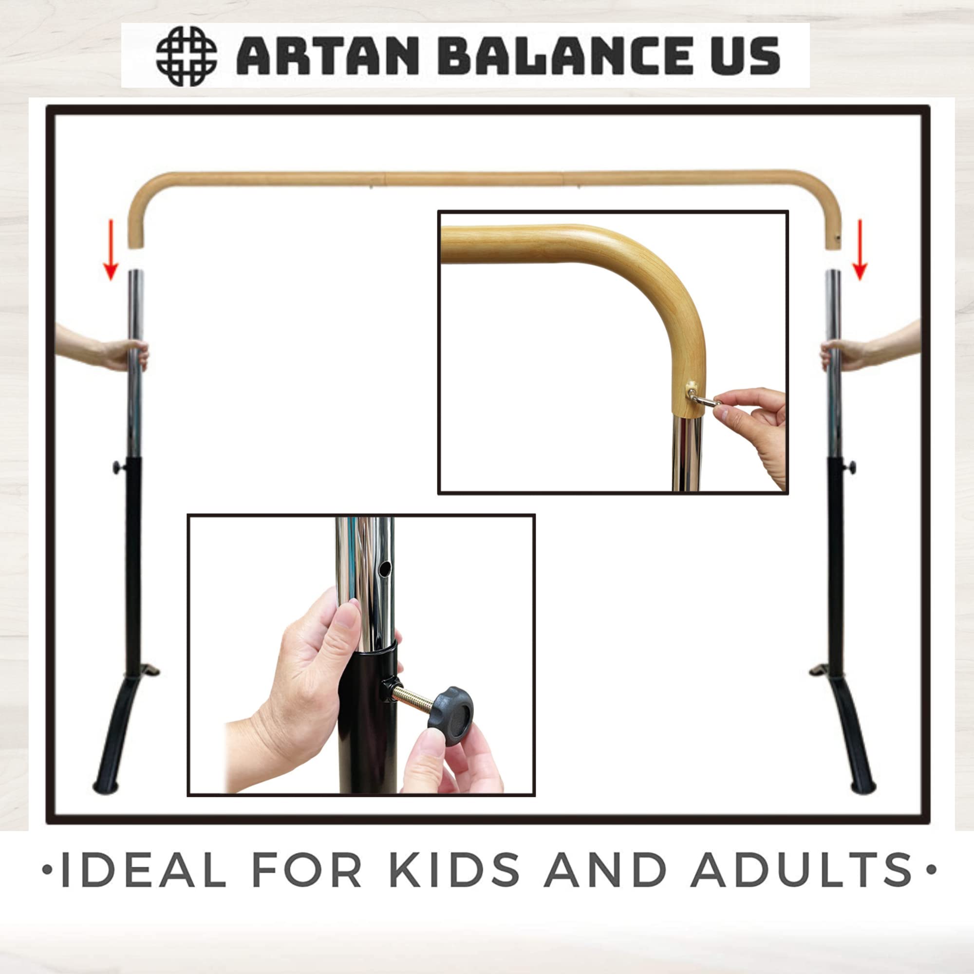 Ballet Barre Portable For Home Or Studio, 6 Ft Extendable To 12 Ft Bar With Curved Shape, Height Adjustable From 27'' To 44'', I
