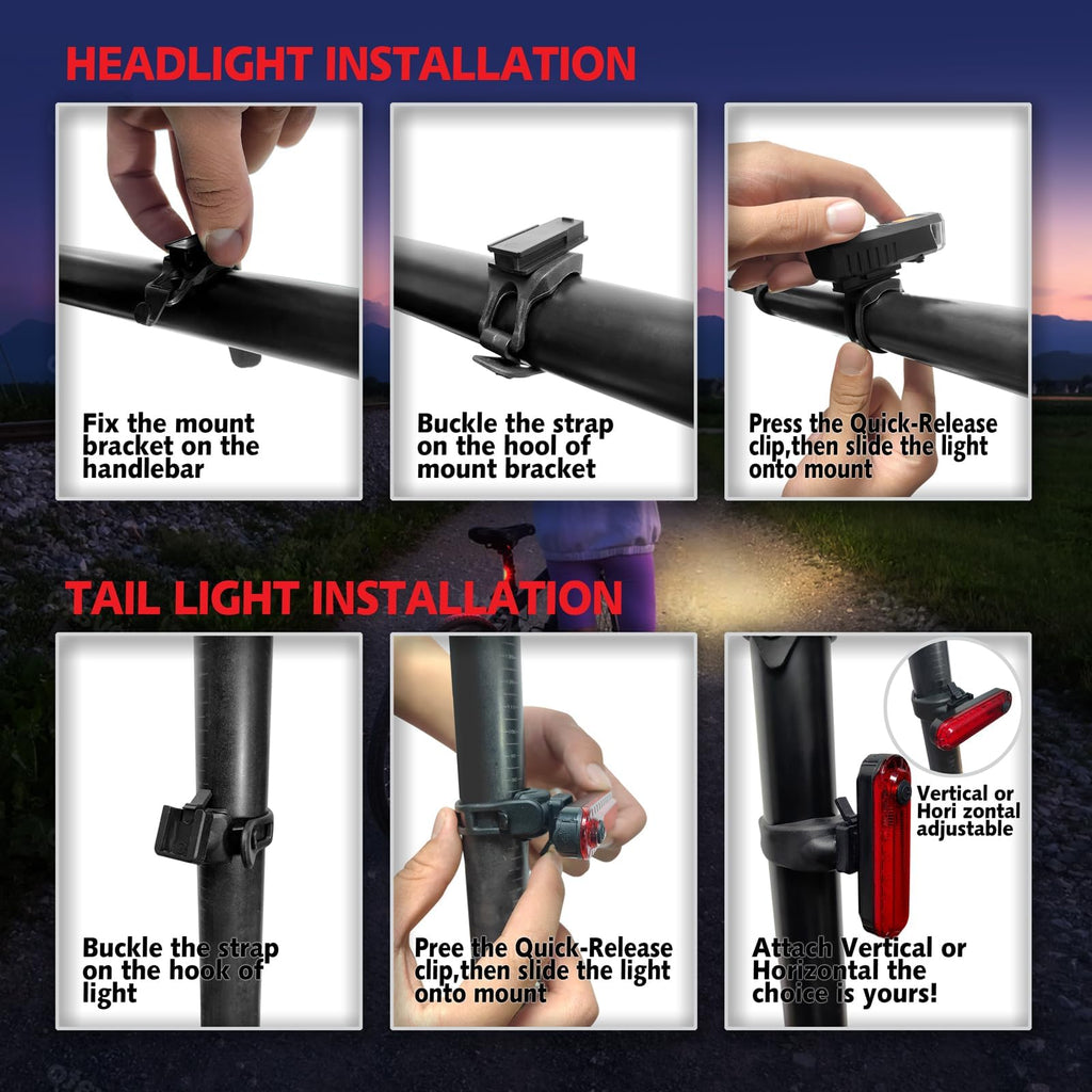 KUNHE 40 Pack USB-C Rechargeable Bike Lights for Night Riding Men Women & Kids 3 Lights Modes Used as a Safety Indicator Light f