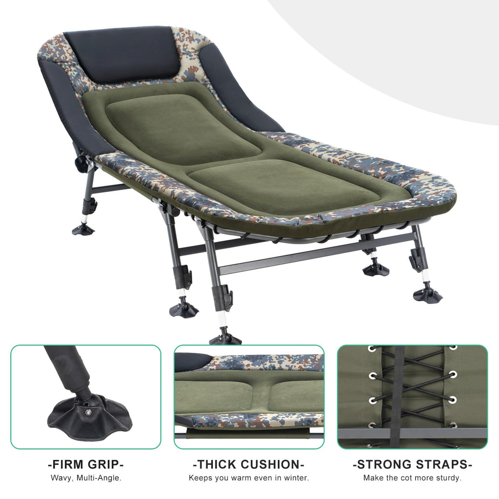 Yougym Xxl Camping Cot For Adults 330Lbs With Carry Bag, Heavy Duty Folding Bed With Soft Padded Cushion, Portable Camp Bed For