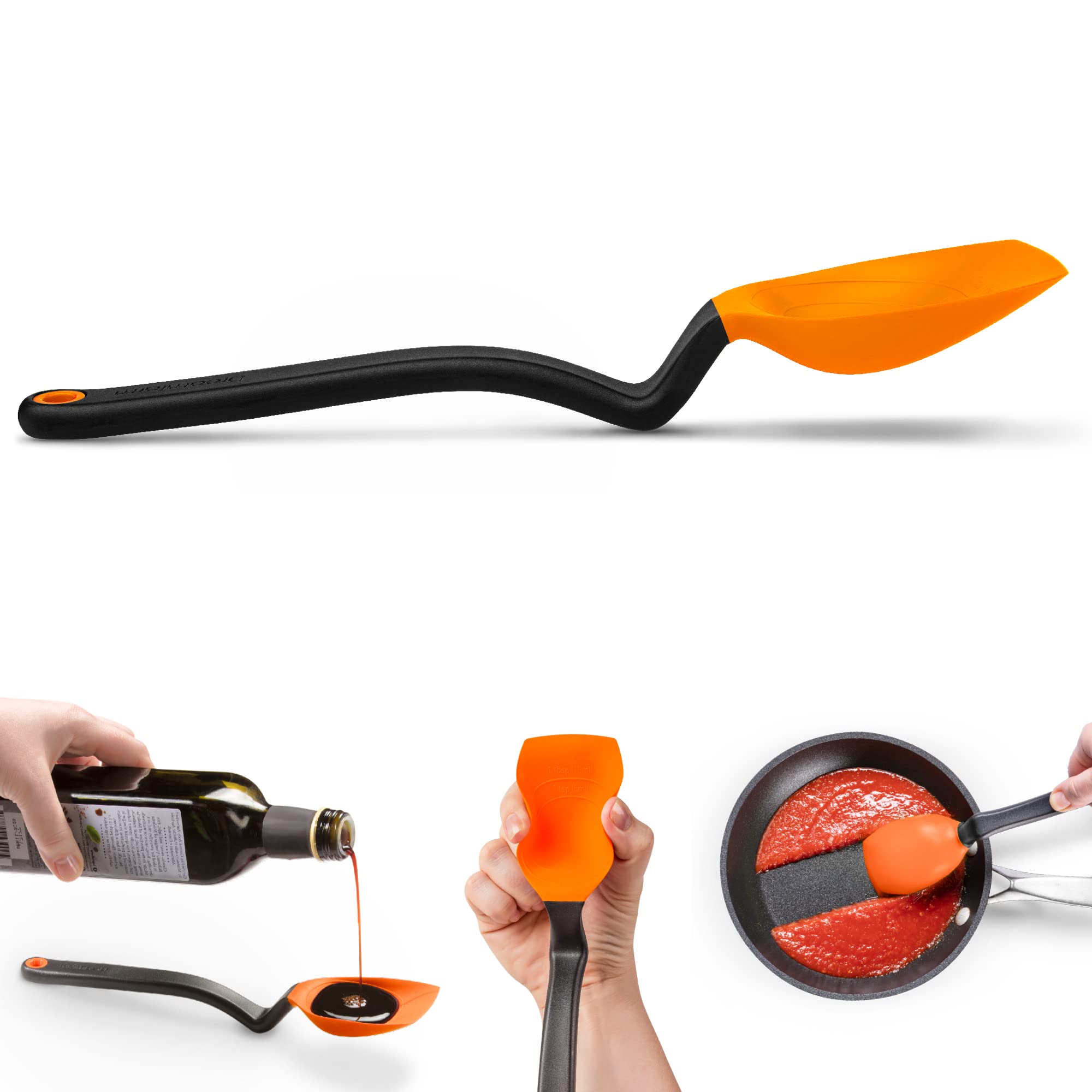 Dreamfarm Supoon  Non-Stick Silicone Sit Up Scraping  Cooking Spoon With Measuring Lines  Orange