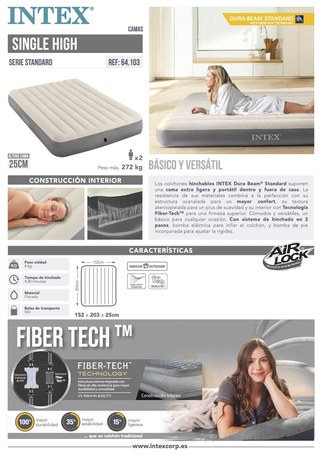Intex Unisexs Queen Dura-Beam Series Single High Airbed, Taupegrey, One Size