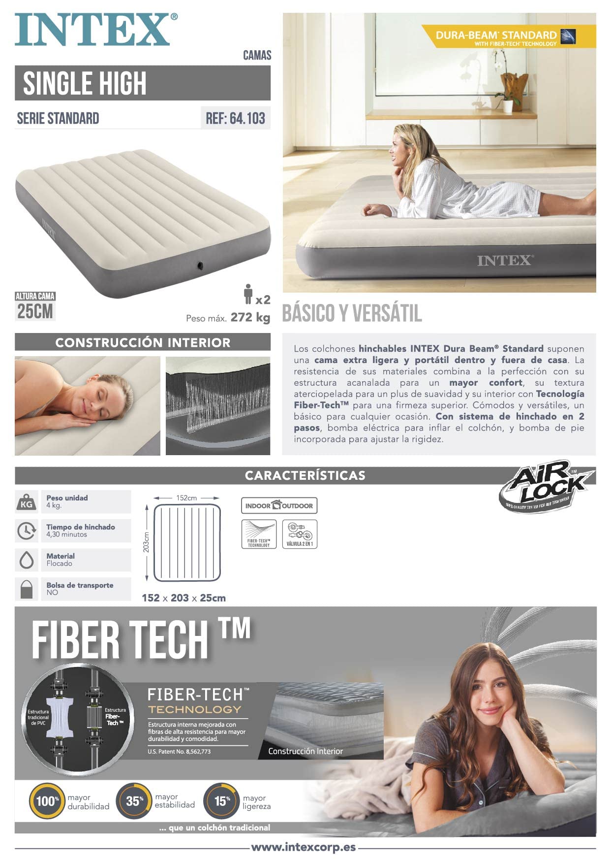 Intex Unisexs Queen Dura-Beam Series Single High Airbed, Taupegrey, One Size