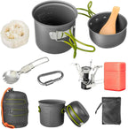 Camping Cookware Set With Stove, Portable Camping Mess Kit With Non-Stick Pots?Pans Set And Folding Fork, Lightweight Backpackin