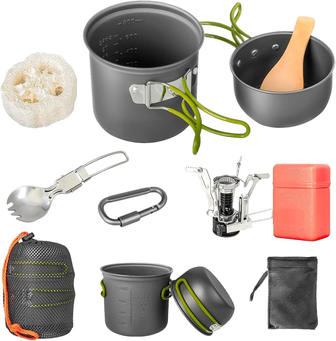 Camping Cookware Set With Stove, Portable Camping Mess Kit With Non-Stick Pots?Pans Set And Folding Fork, Lightweight Backpackin