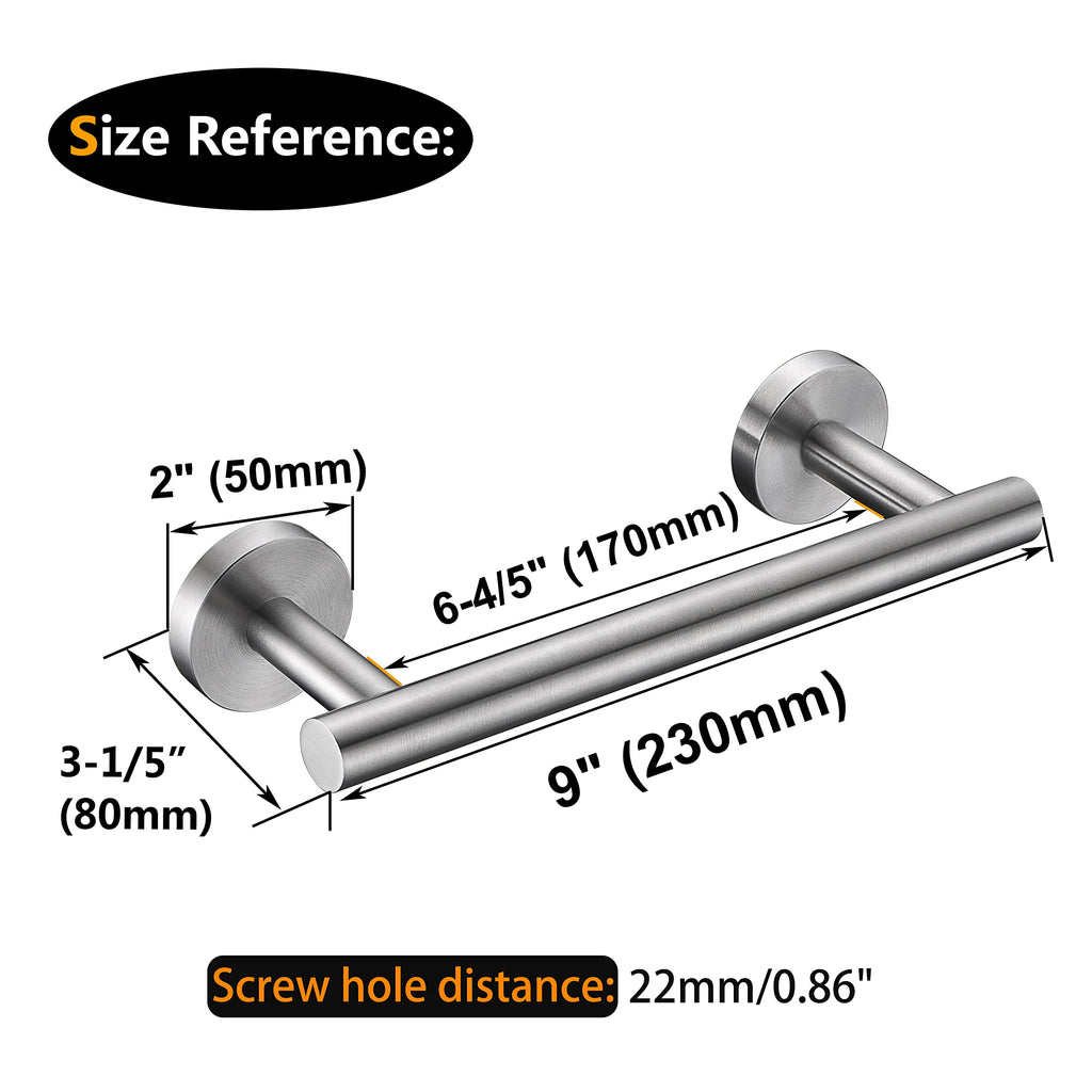 Nolimas 9 Inch Silver Bath Hand Towel Bar Sus 304 Stainless Steel Towel Rod Rack Holder Round Wall Mounted Suit For Kitchen,Bath