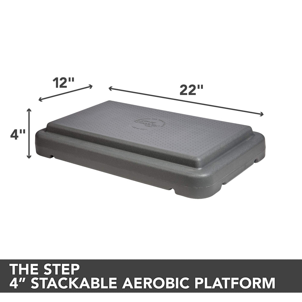 The Step (Made In Usa) 4 Inch Stackable Aerobic Exercise Platform (Grey) With Non-Slip Surface And Nonskid Feet To Prevent Slidi