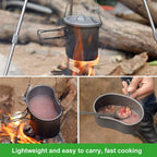 Atiap Titanium Canteen Mess Kit With Folding Handle Hanging Ring Ultralight Portable For Lunch Outdoor Camping Hiking