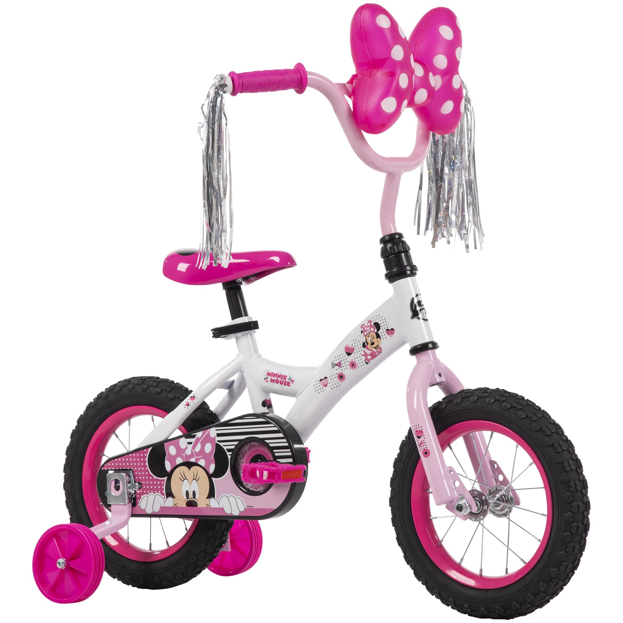 Huffy Disney Minnie 12'' Sparkly Snow Girls' Bike, Ideal For Ages 3-5 Years Old, Removable Training Wheels, Playful Design, Stur