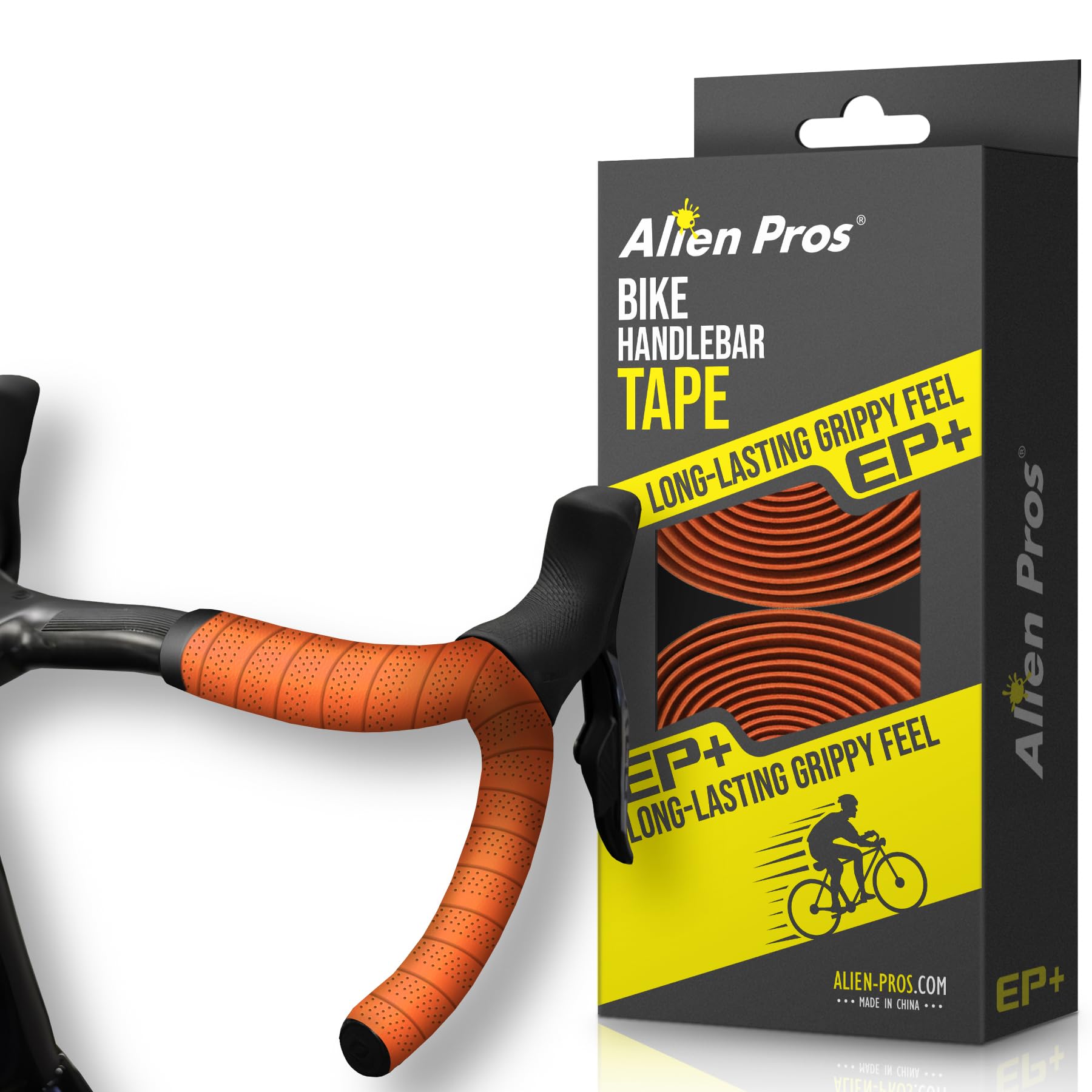 ALIEN PROS Bike Handlebar Tape Orange NEW Model EP+ (Set of 2) - Wrap Your Bike for an Awesome Comfortable Ride - Enhance Your B